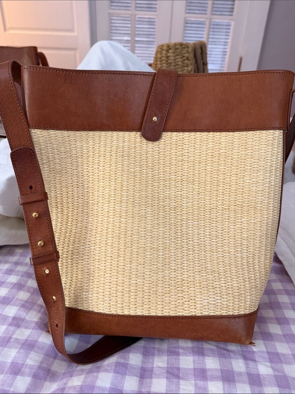 Jenni Kane raffia and Brown Leather Tote